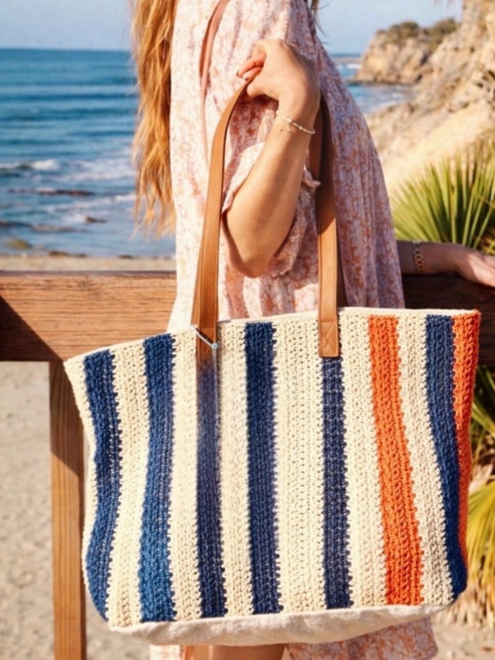 Rays for Days Shorebreak Weekender Woven Stripe Beach Tote Bag